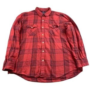 American Rag Shirt Men XX-Large Red Plaid 100% Cotton Button Down Tow Pockets